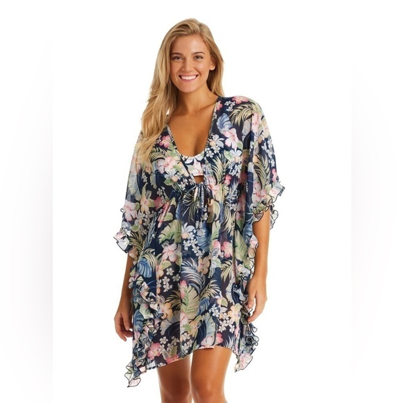 Jessica Simpson Women's Stranded in Paradise  Ruffled Cover-up Dress Swimsuit - Picture 7 of 10